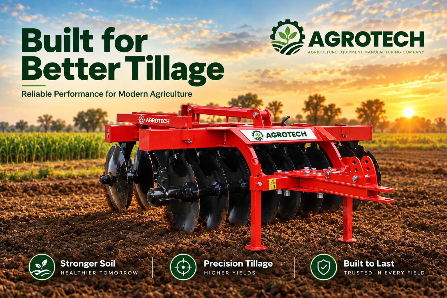 Agrotech Disc Harrow in a prepared field