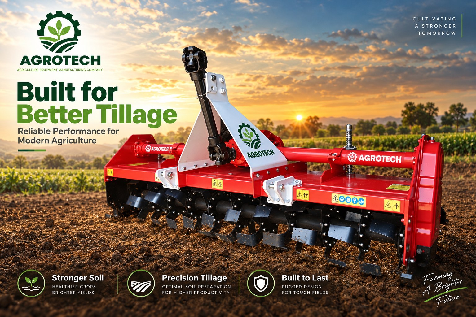 Agrotech Rotavator preparing agricultural soil