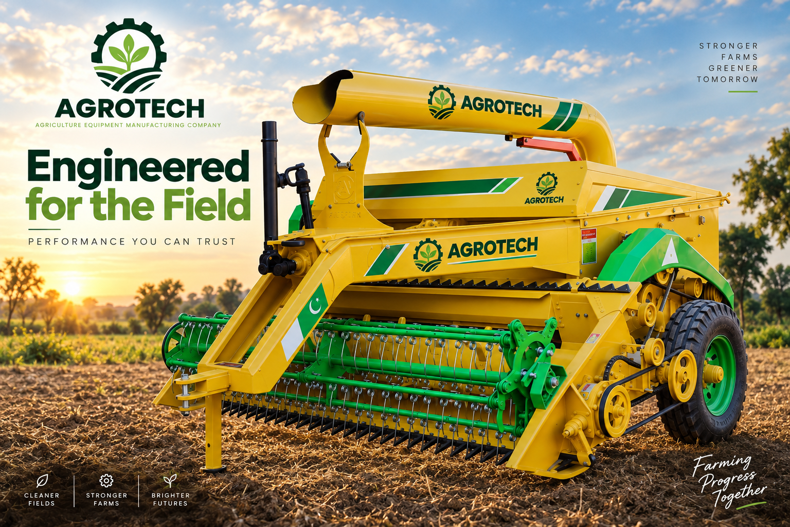 Agrotech Wheat Straw Reaper in a harvested field
